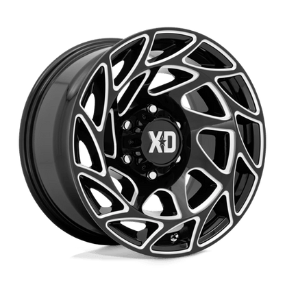 XD XD860 ONSLAUGHT Gloss Black Milled wheel, designed for rugged trucks and off-road vehicles.