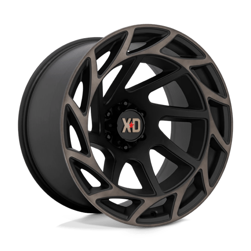 XD XD860 ONSLAUGHT Satin Black W/ Bronze Tint wheel showcasing rugged design and aggressive style for off-road performance.