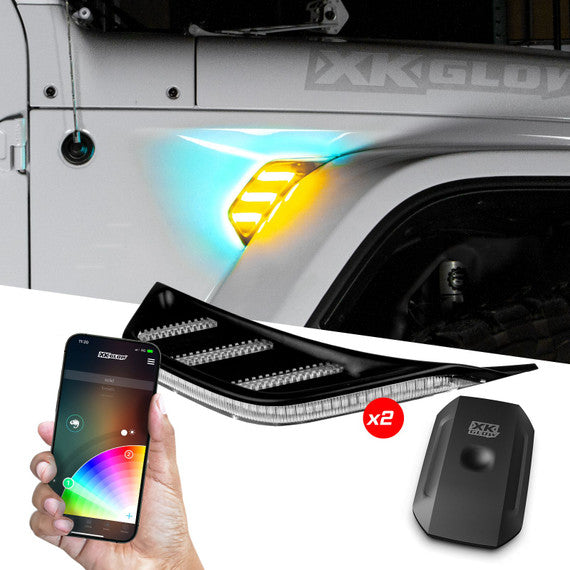 XKGLOW | XKchrome JEEP Air Vent Light Light RGB + Amber Turn Signal & Running | XK-VENT-RGB-KIT