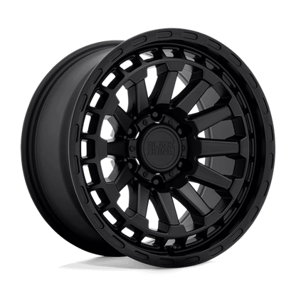 Black Rhino RAID Matte Black wheel showcasing a rugged design and concave multi-spoke structure.