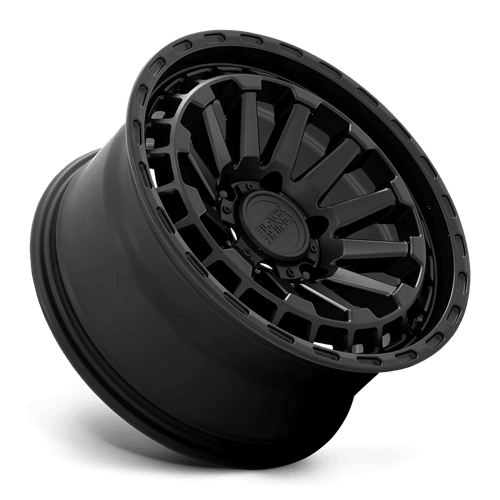 Black Rhino RAID Matte Black wheel featuring a concave multi-spoke design and stylish accented lip.