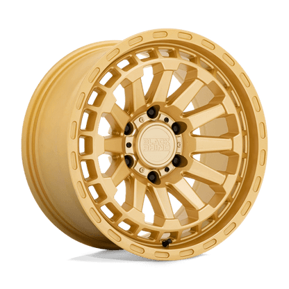 Black Rhino RAID Gold wheel showcasing a concave multi-spoke design with a vibrant gold finish.