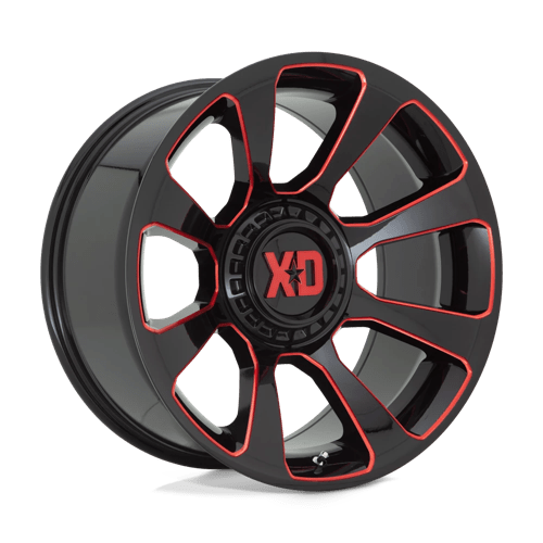 XD XD854 REACTOR Gloss Black Milled W/ Red Tint - Stylish off-road wheel for trucks and Jeeps.