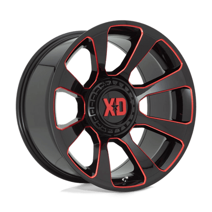 XD XD854 REACTOR Gloss Black Milled W/ Red Tint - Stylish off-road wheel for trucks and Jeeps.