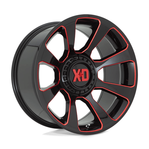 XD XD854 REACTOR Gloss Black Milled W/ Red Tint wheel designed for off-road performance.