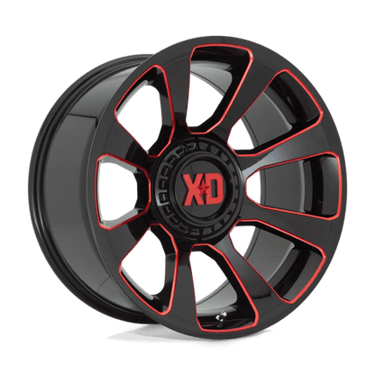 XD XD854 REACTOR Gloss Black Milled W/ Red Tint wheel designed for off-road performance.