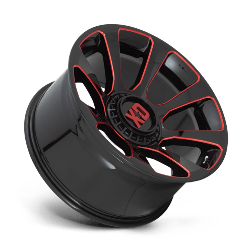 XD XD854 REACTOR Gloss Black Milled W/ Red Tint - Aggressive wheel design for trucks and off-road vehicles.
