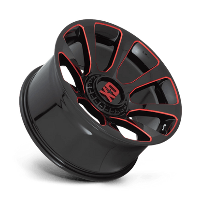 XD XD854 REACTOR Gloss Black Milled W/ Red Tint - Aggressive wheel design for trucks and off-road vehicles.