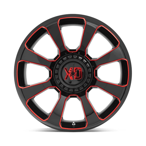 XD XD854 REACTOR Gloss Black Milled W/ Red Tint Wheel - Aggressive Design for Off-Road Performance.
