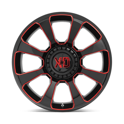 XD XD854 REACTOR Gloss Black Milled W/ Red Tint Wheel - Aggressive Design for Off-Road Performance.