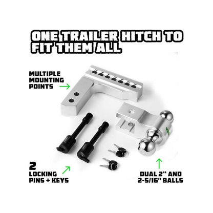 RHINO USA 6IN HEAVY DUTY DROP HITCH - 2IN SILVER RG-HTDROP2-SVR