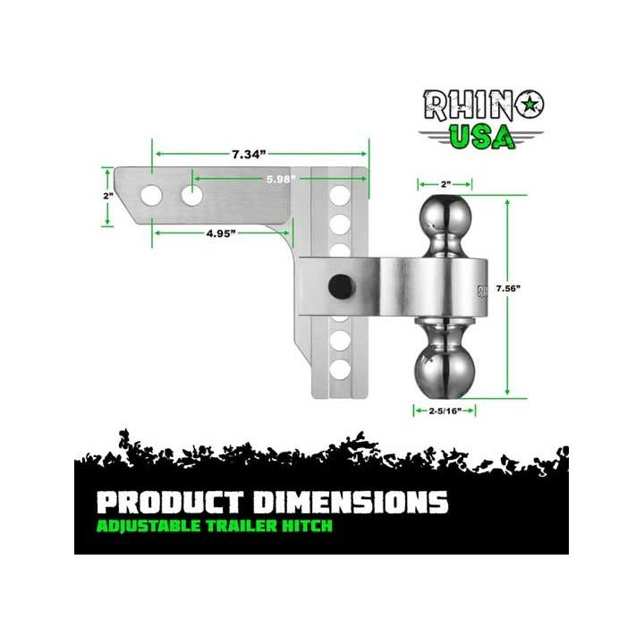 RHINO USA 6IN HEAVY DUTY DROP HITCH - 2IN SILVER RG-HTDROP2-SVR