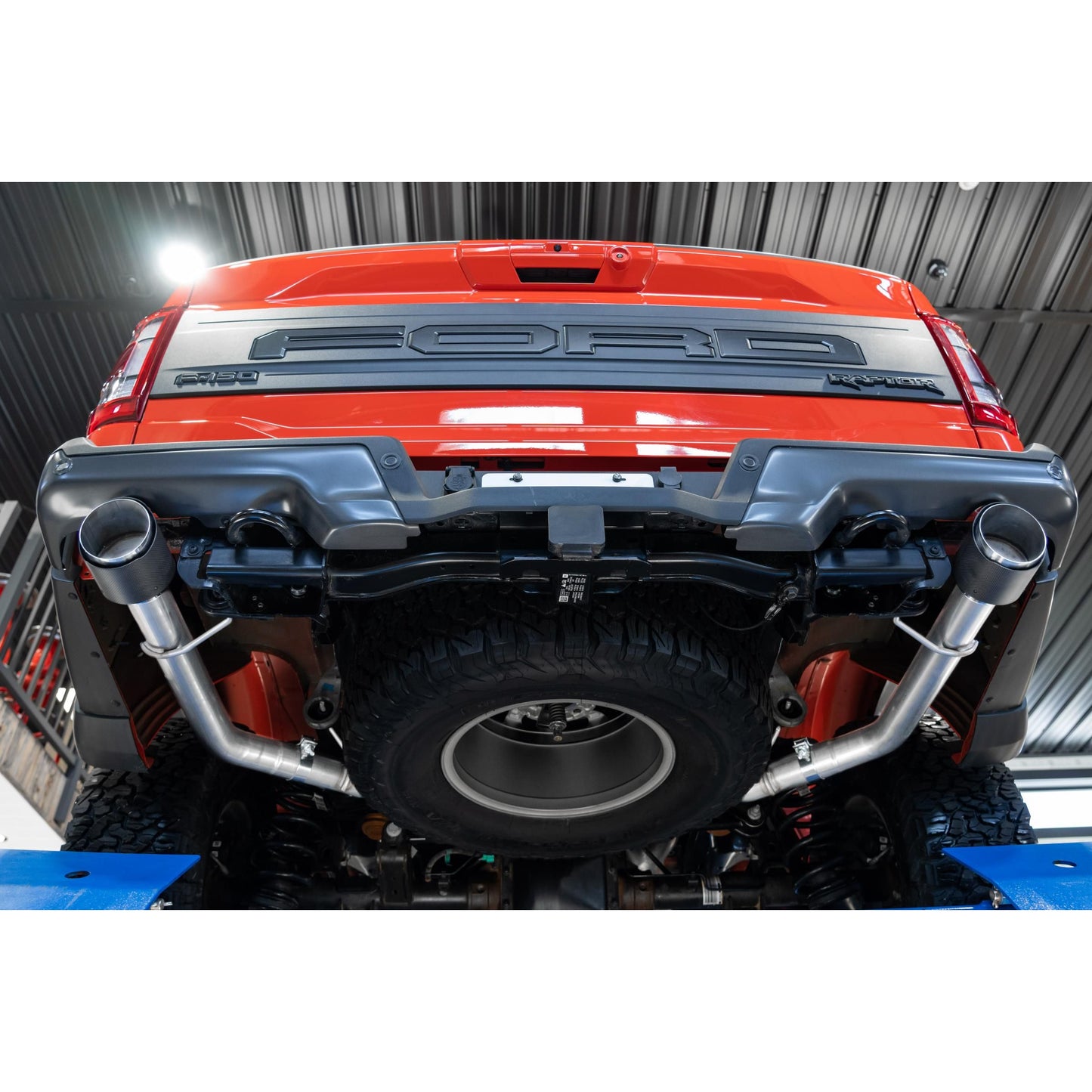 MBRP | 2021-Up Ford F-150 Raptor 3.5L EcoBoost HO 3 Inch Axle-Back Dual Rear Exit T304 Stainless Steel with Carbon Fiber Tips  | S52663CF
