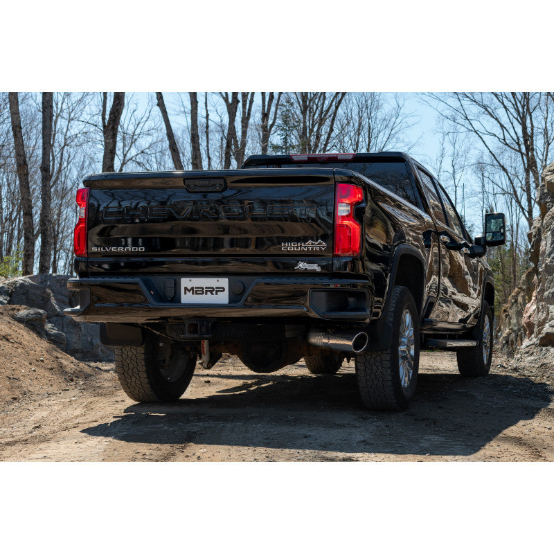 MBRP | 20-Up Silverado/Sierra 2500/3500 T304 Stainless Steel 4 Inch Filter Back Single Side Exit Exhaust System  | S6059304