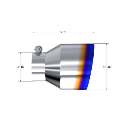 MBRP | Burnt End Tip 3 inch ID 5 Inch OD Out 6.5 Inch Length Angle Cut Single Wall Universal Tail Pipe Tip T304 Stainless Steel  | T5184BE
