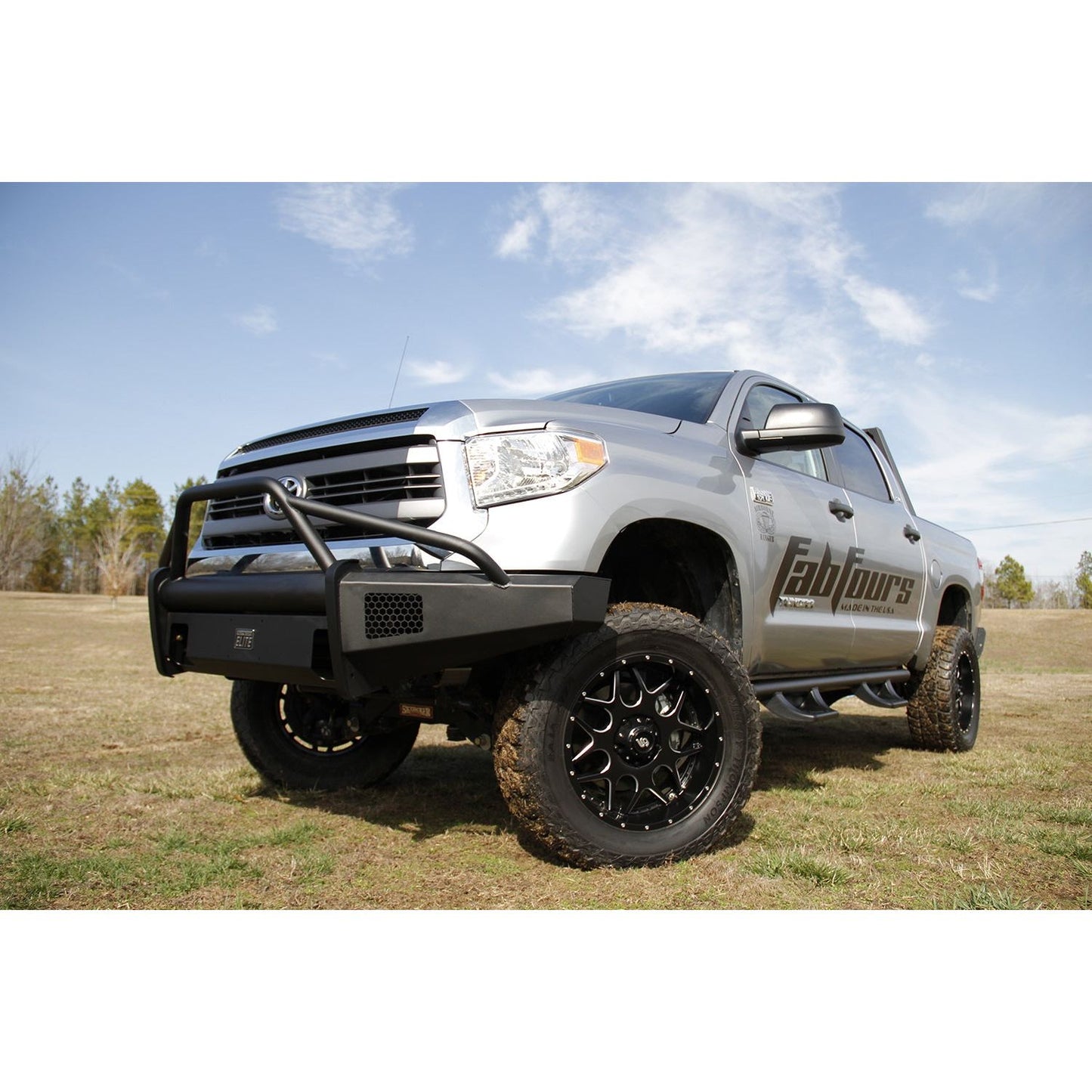 Fab Fours Elite Front Bumper 2 Stage Black Powder Coated w/PreRunner Grill Guard Incl. Light Cut-Outs l TT07-R1862-1