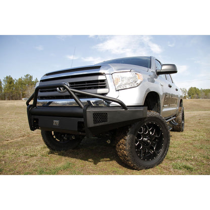 Fab Fours Elite Front Bumper 2 Stage Black Powder Coated w/Pre-Runner Grill Guard And Tow Hooks l TT14-R2862-1