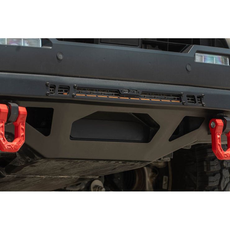 DV8 OFF-ROAD | Winch Fairlead Cover Plate | FBBO-01 installed on an off-road bumper with recovery hooks.