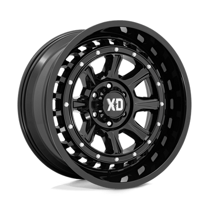 XD XD866 OUTLANDER Gloss Black wheel showcasing its eight-spoke design and debris pass-through features.