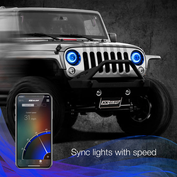 XKGLOW | 2pc 7" RGB LED Wrangler JK TJ Headlight XKchrome Bluetooth App Controlled Kit | XK-7IN-JP-KIT