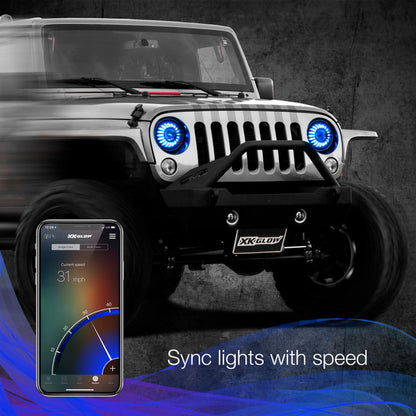 XKGLOW | 2pc 7" RGB LED Wrangler JK TJ Headlight XKchrome Bluetooth App Controlled Kit | XK-7IN-JP-KIT