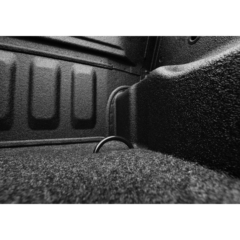 Close-up of BedRug XLT Mat Spray In 22-25 Ford Maverick Bed Liner w/ Tailgate Mat - Charcoal (XLTBMM22SBS) installation.