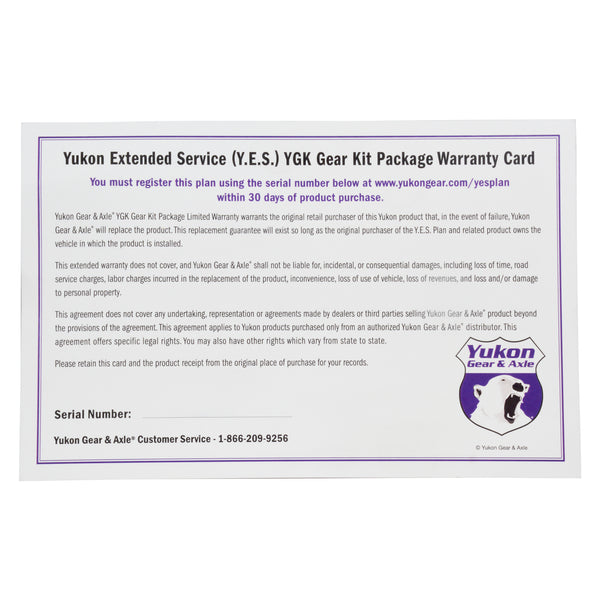 YUKON GEAR & AXLE | Extended Service (Yes) Plan Warranty For Gear Kits Y.E.S. Gear Kit - Extended Service Warranty | YESYGK