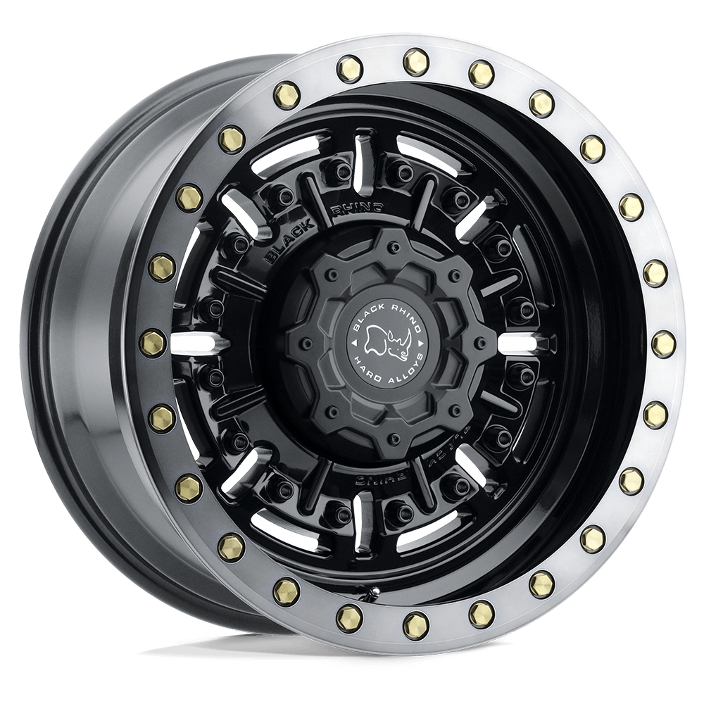 Black Rhino ABRAMS Gloss Gun Black Mach Dark Tint wheel featuring rugged design and aggressive deep lip.