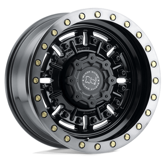 Black Rhino ABRAMS Gloss Gun Black Mach Dark Tint wheel featuring rugged design and aggressive deep lip.