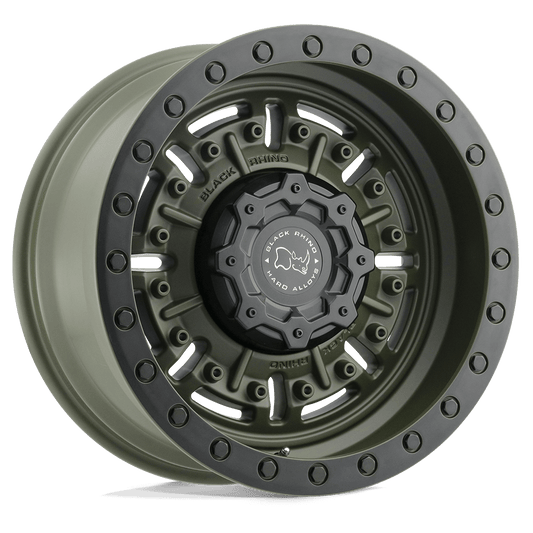 Black Rhino ABRAMS Olive Drab Green wheel showcasing rugged design and aggressive deep lip for trucks.