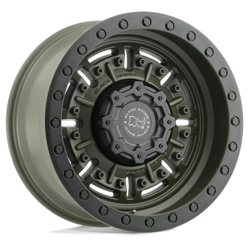 Black Rhino ABRAMS Olive Drab Green wheel with rugged design and aggressive deep lip