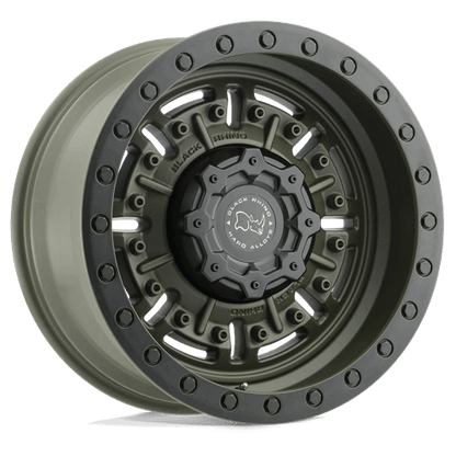 Black Rhino ABRAMS Olive Drab Green wheel with rugged design and aggressive deep lip
