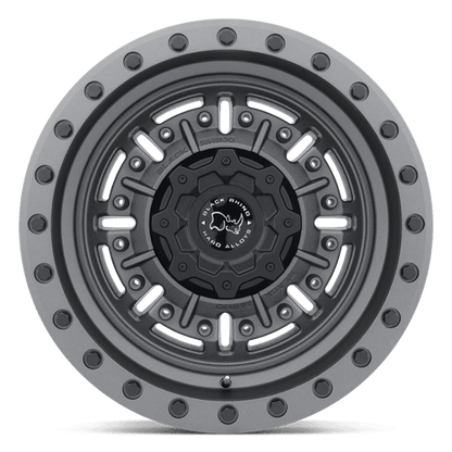 Black Rhino ABRAMS Textured Matte Gunmetal wheel with rugged design and deep lip for trucks.