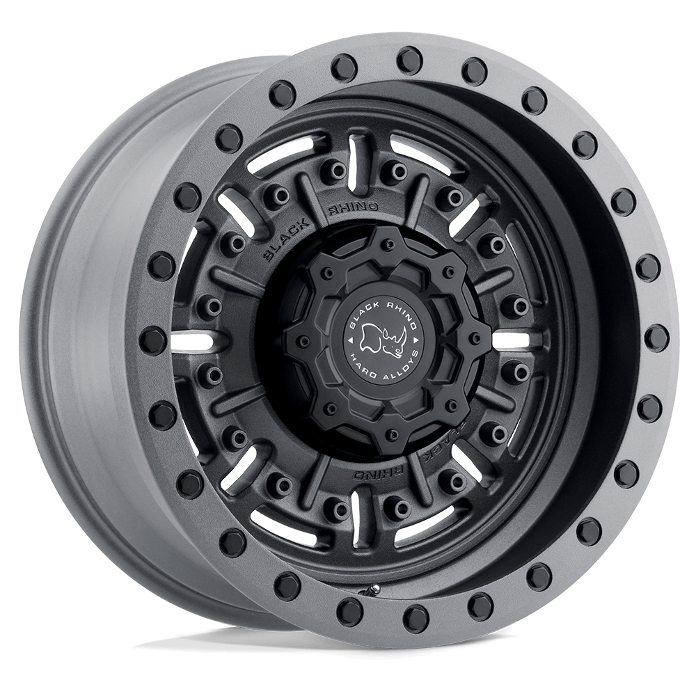 Black Rhino ABRAMS Textured Matte Gunmetal wheel showcasing aggressive design and rugged style.