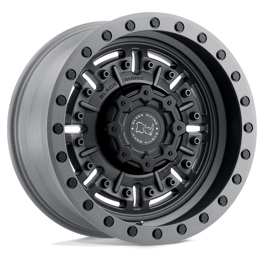 Black Rhino ABRAMS Textured Matte Gunmetal wheel showcasing aggressive design and rugged style.