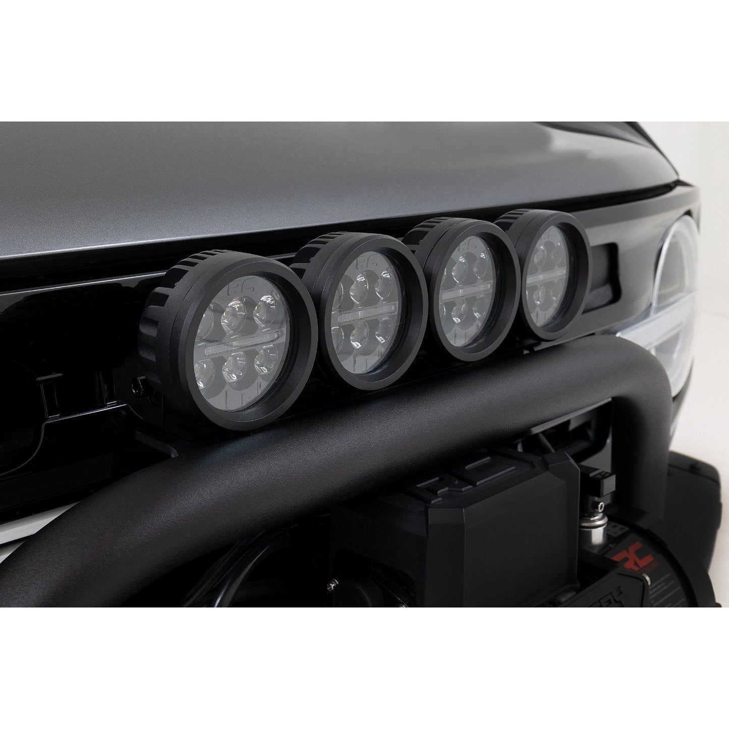 ROUGH COUNTRY Safari Bar | 3.5" Round LED (Quad) | Black | Amber DRL | OE Modular Steel | Ford Bronco (21-25) | 51112