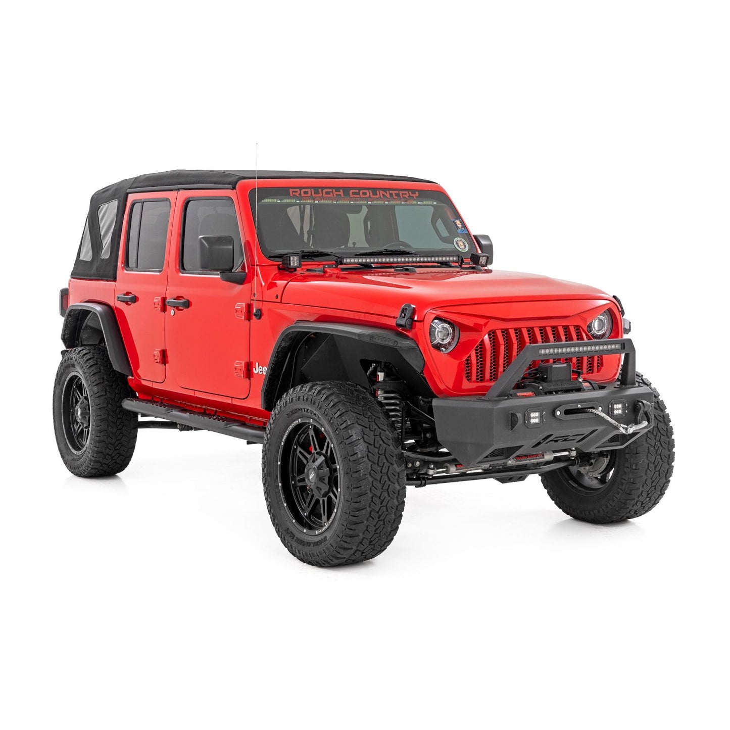 ROUGH COUNTRY Oval Nerf Steps | 4 Door | Black | Jeep Wrangler Unlimited 4WD (2018-2025) | 21016
