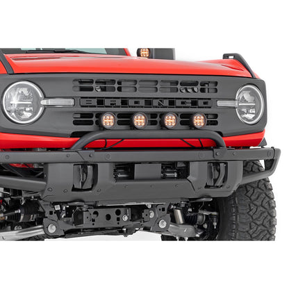 ROUGH COUNTRY Light Bar Mount | 3.5" Round LED (Quad) | Black | Amber DRL | OE Modular Steel | Ford Bronco (21-24) | 51136