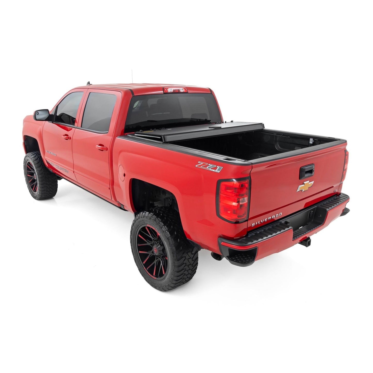 ROUGH COUNTRY Hard Tri-Fold Flip Up Bed Cover | 6'7" Bed | Rail Cap | Chevy/GMC 1500/2500HD/3500HD (14-19) | 49119651