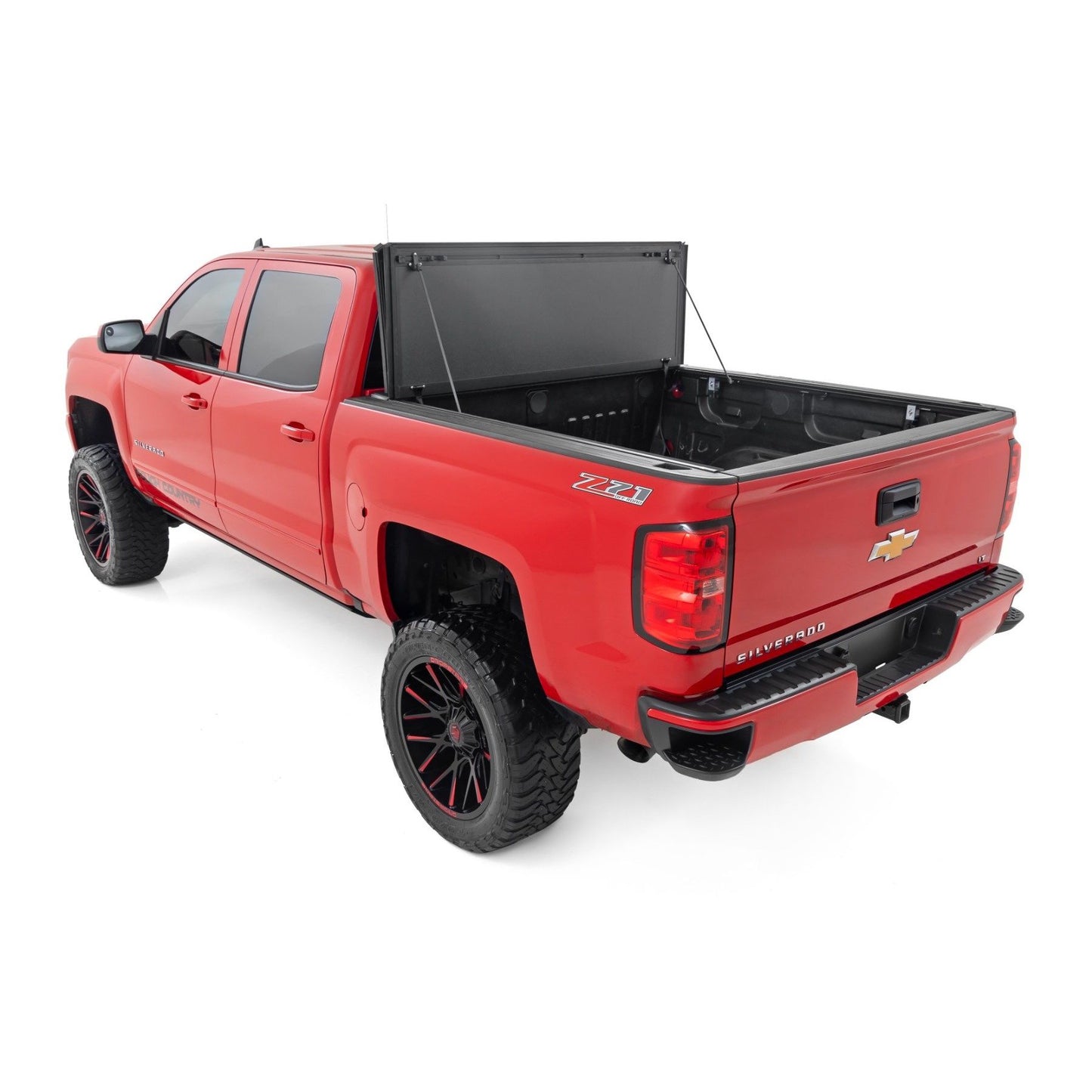 ROUGH COUNTRY Hard Tri-Fold Flip Up Bed Cover | 6'7" Bed | Rail Cap | Chevy/GMC 1500/2500HD/3500HD (14-19) | 49119651