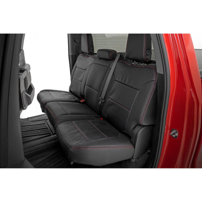 ROUGH COUNTRY | Leather Seat Covers  FR Bucket  RR 60/40  Chevy/GMC Sierra 1500 (19-26)/Silverado 1500 (19-26) | 91071L