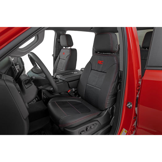 ROUGH COUNTRY | Leather Seat Covers  FR Bucket  RR 60/40  Chevy/GMC Sierra 1500 (19-26)/Silverado 1500 (19-26) | 91071L