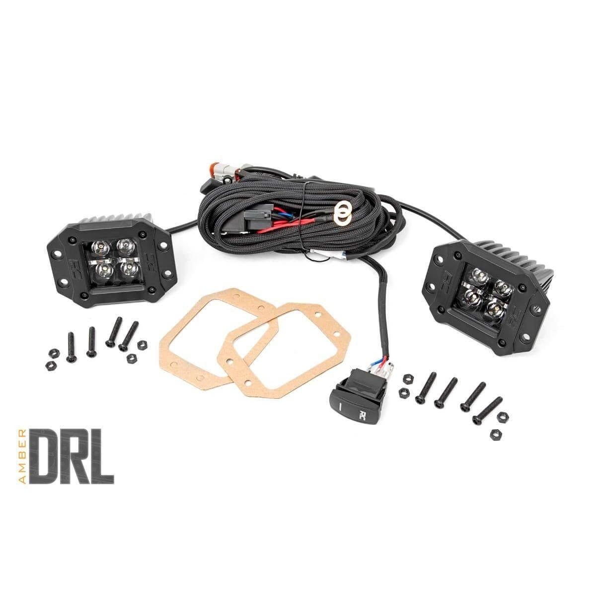ROUGH COUNTRY 2 Inch Black Series LED Light Pods | Flush Mount | Amber DRL | 70803BLKDRLA
