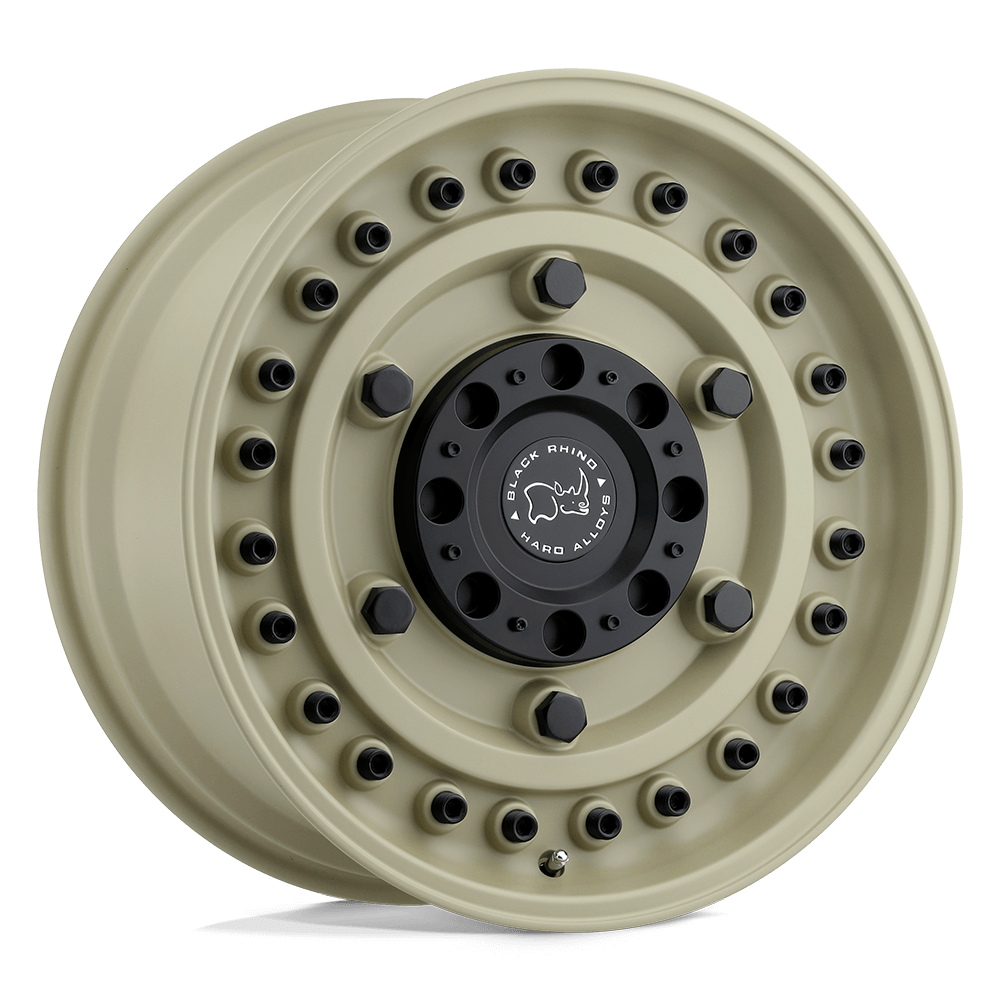 Black Rhino ARMORY Desert Sand alloy wheel showcasing tactical style and rugged design for off-road enthusiasts.