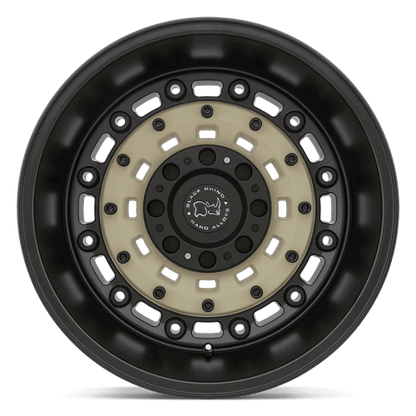 Black Rhino ARSENAL Sand On Black wheel showcasing a military-inspired design and bolted face accents.