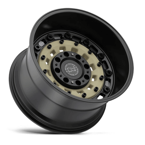 Black Rhino ARSENAL Sand On Black wheel showcasing military-inspired design and bolted wheel face.