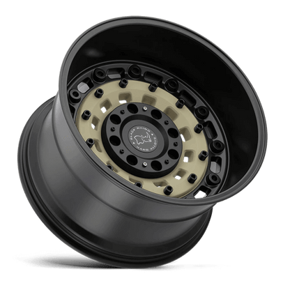 Black Rhino ARSENAL Sand On Black wheel showcasing military-inspired design and bolted wheel face.