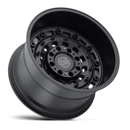 Black Rhino ARSENAL Textured Matte Black military-inspired wheel with bolted face and tactical design.