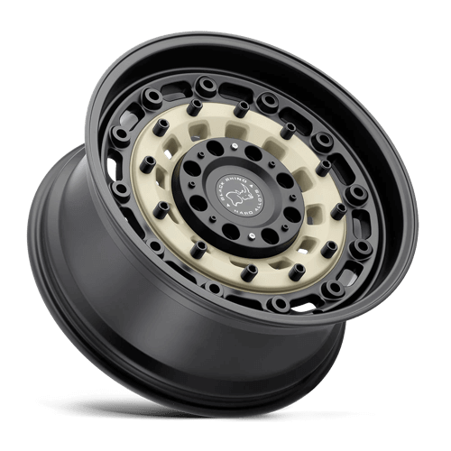 Black Rhino ARSENAL Sand On Black military-inspired wheel with bolted face and chiseled accents.