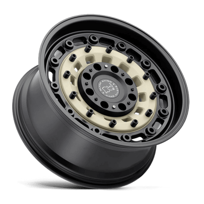 Black Rhino ARSENAL Sand On Black military-inspired wheel with bolted face and chiseled accents.